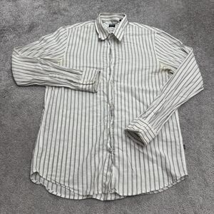 Boss Hugo Boss Slim Fit Linen Button Down Shirt Mens Large Gray White Striped